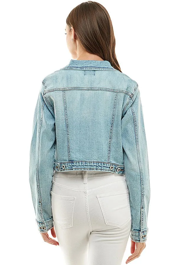 Spandex Destructed Ladies  Casual Denim Jacket