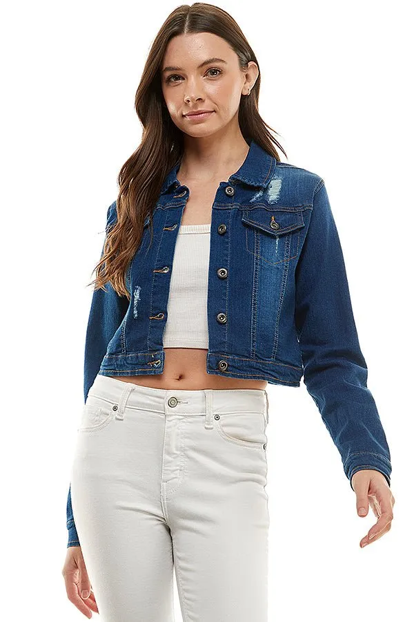 Spandex Destructed Ladies  Casual Denim Jacket