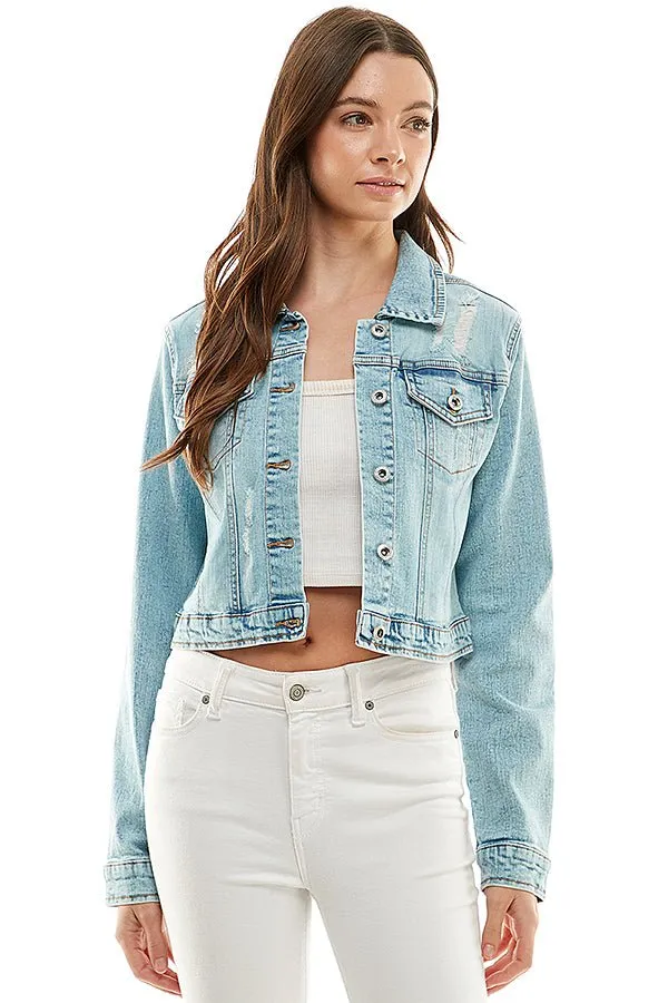 Spandex Destructed Ladies  Casual Denim Jacket