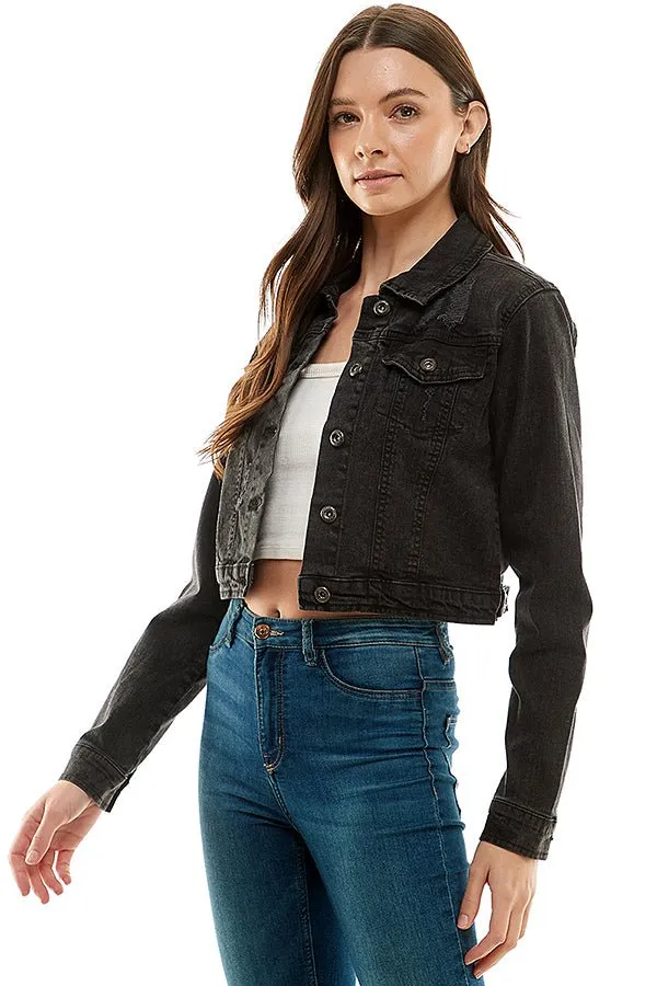 Spandex Destructed Ladies  Casual Denim Jacket
