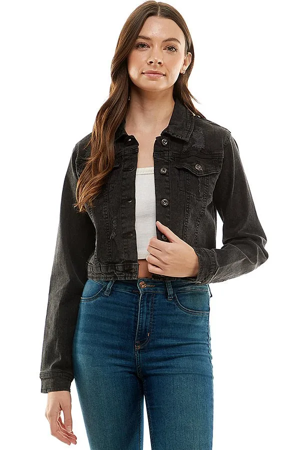 Spandex Destructed Ladies  Casual Denim Jacket