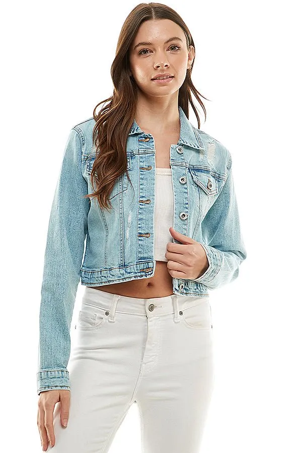 Spandex Destructed Ladies  Casual Denim Jacket
