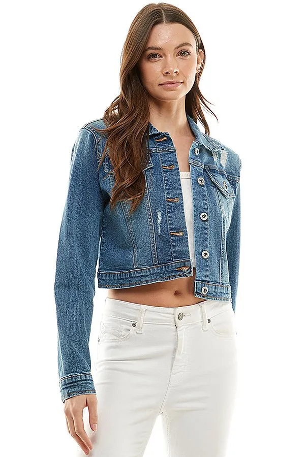 Spandex Destructed Ladies  Casual Denim Jacket