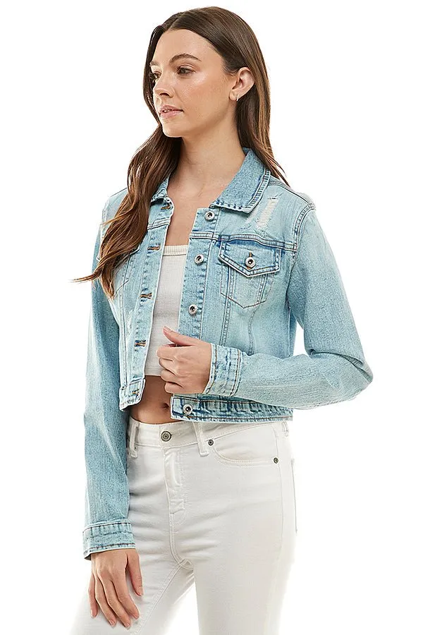 Spandex Destructed Ladies  Casual Denim Jacket