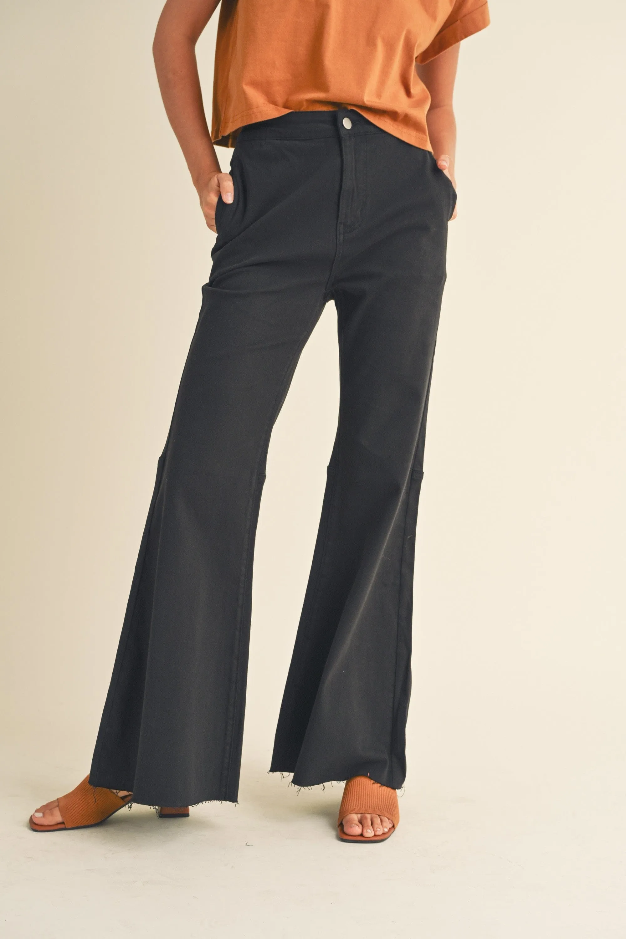 Stretch Flare Bottom Pants In Black