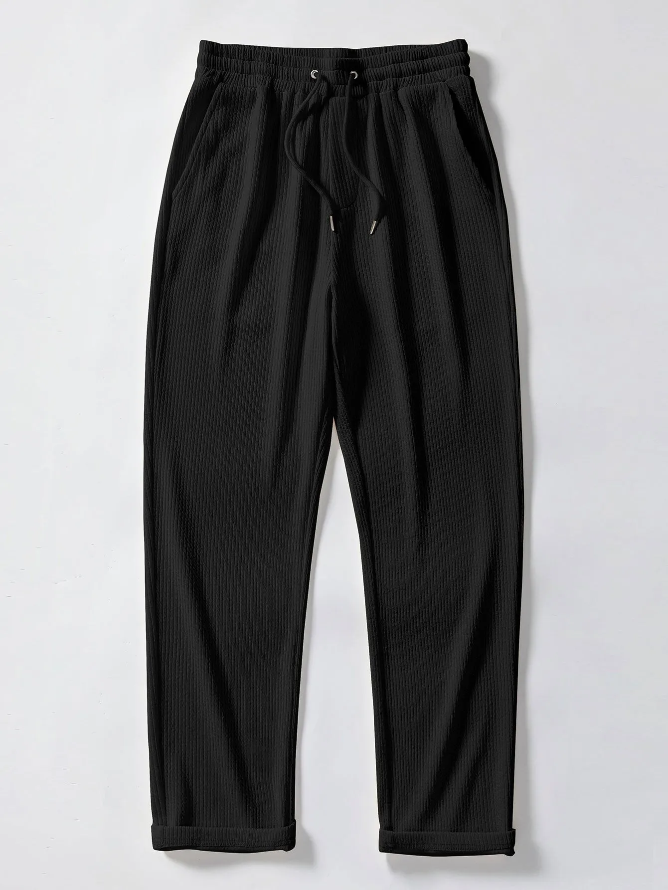 Stripe Jacquard Knit Polo Shirt & Straight Leg Ribbed Pants