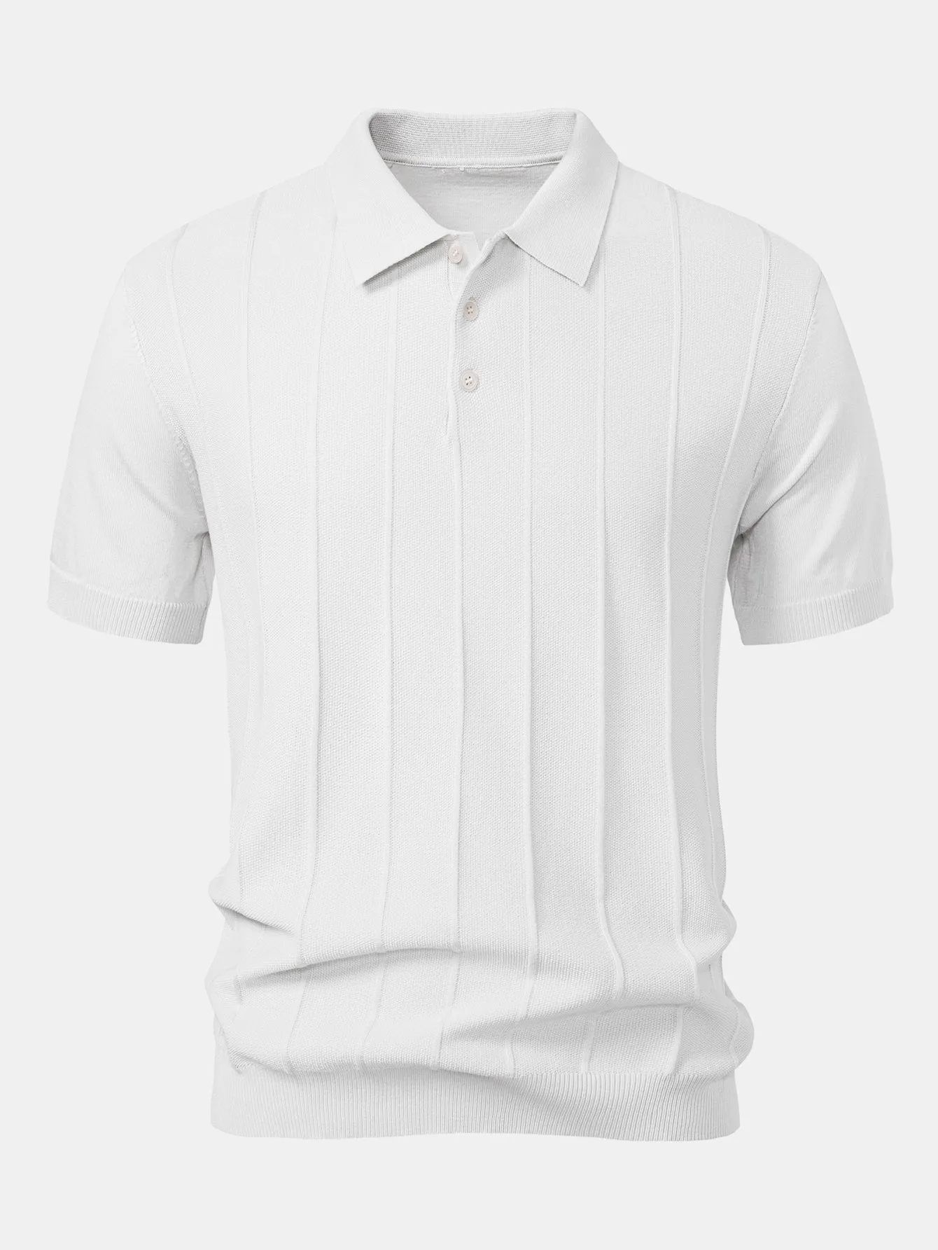 Stripe Jacquard Knit Polo Shirt & Straight Leg Ribbed Pants