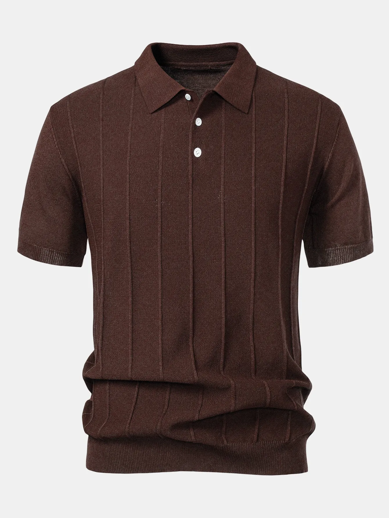 Stripe Jacquard Knit Polo Shirt & Straight Leg Ribbed Pants