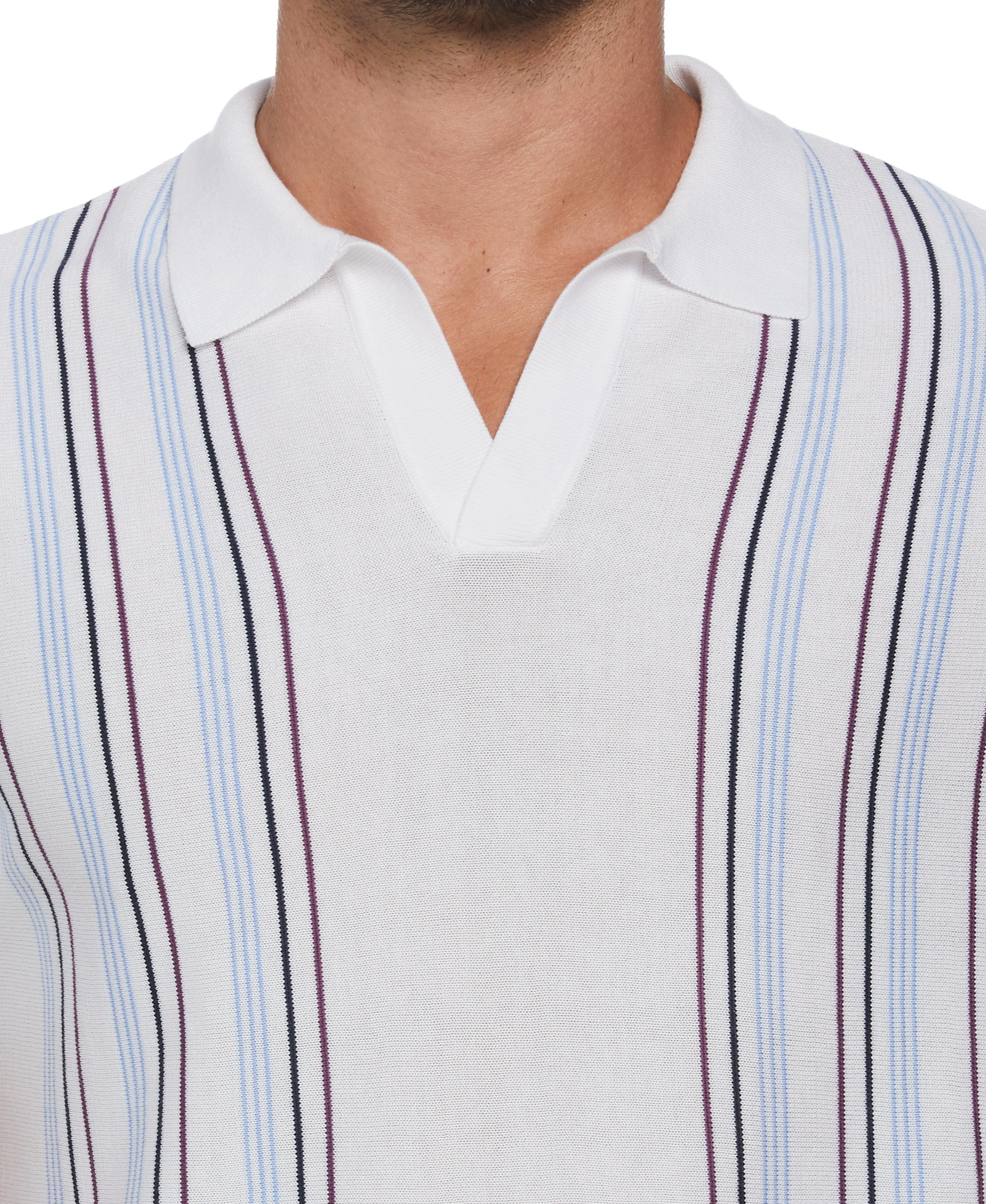 Striped Johnny Collar Polo Sweater