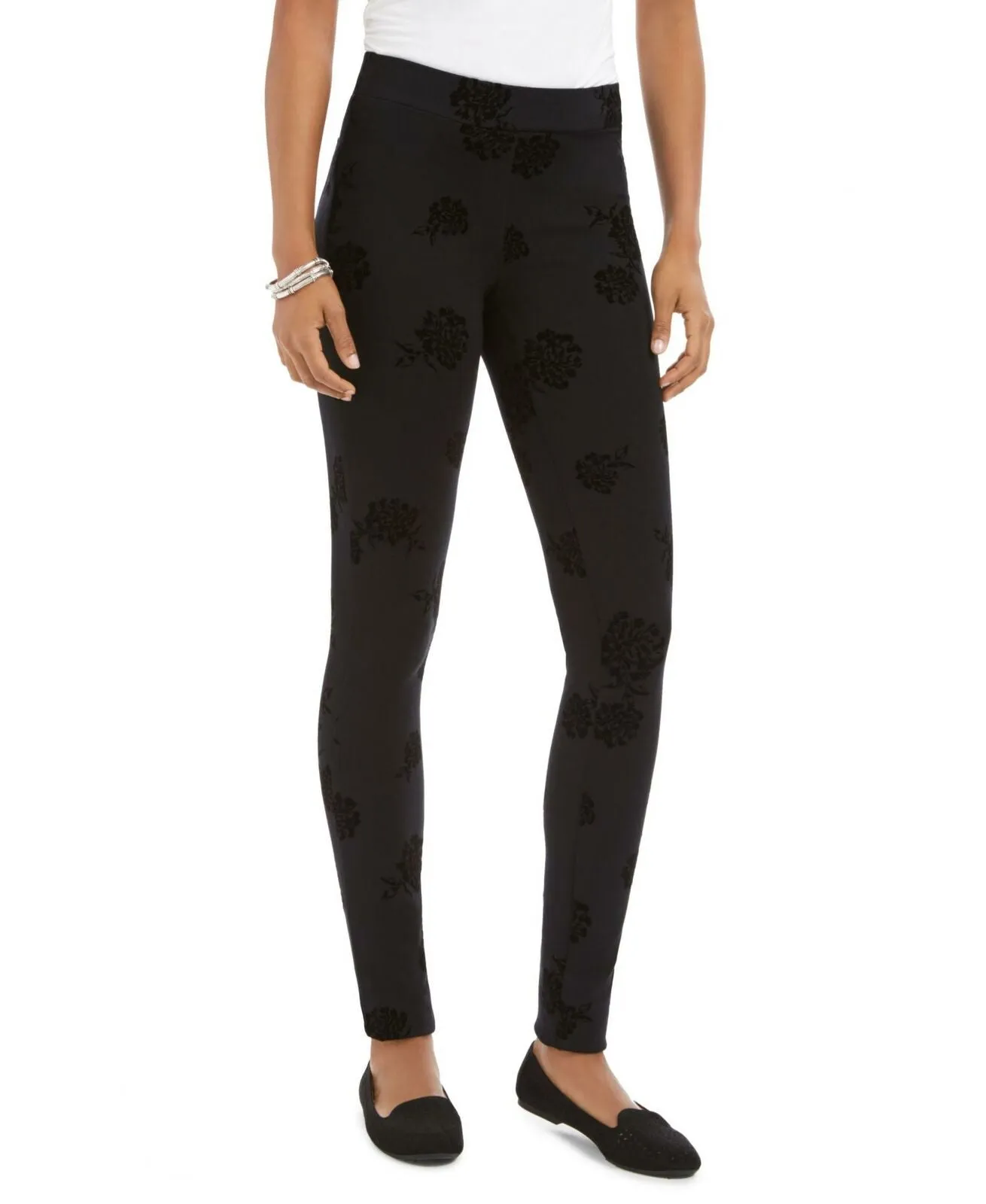 Style & Co. Petite Floral Flocked Ponte Knit Pants