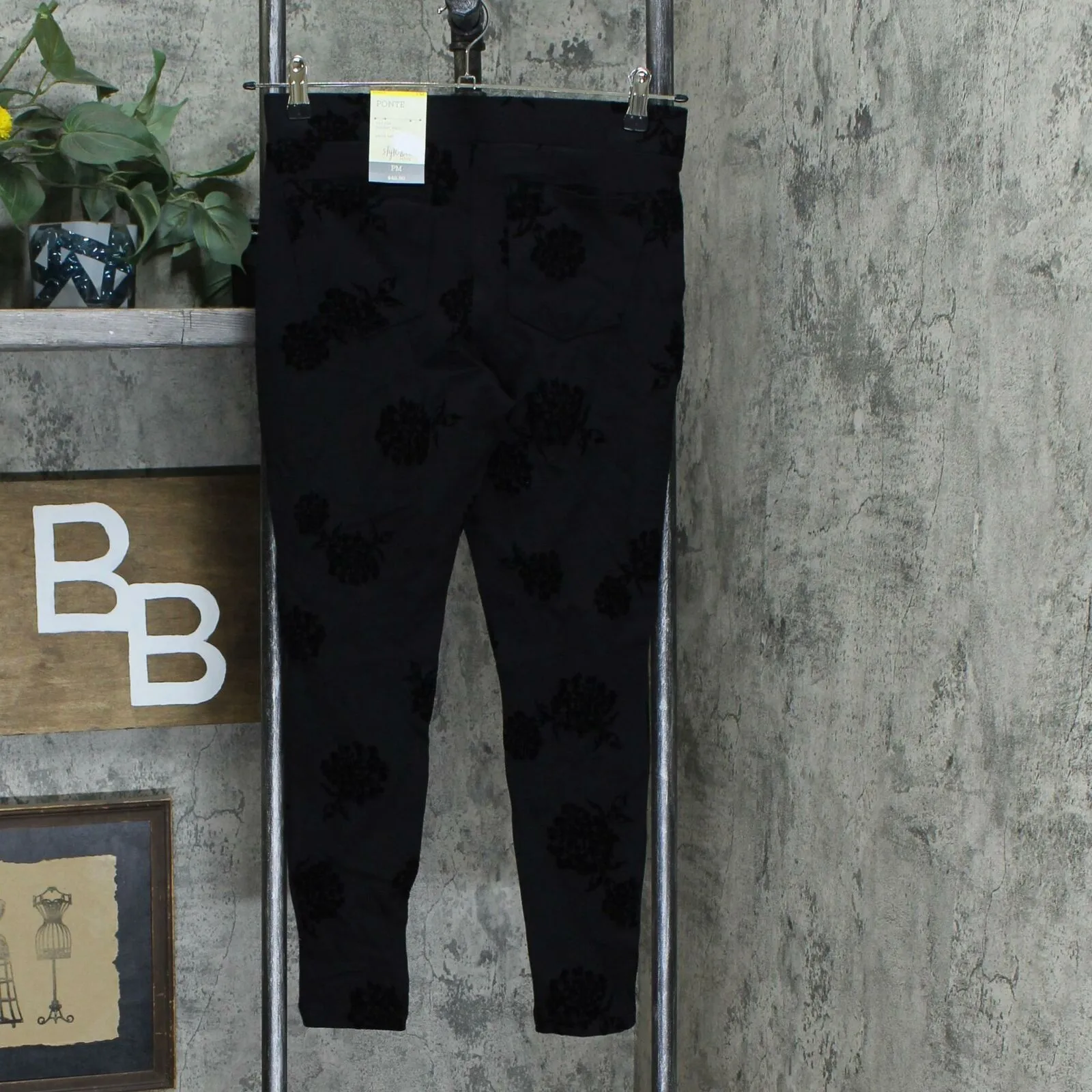 Style & Co. Petite Floral Flocked Ponte Knit Pants