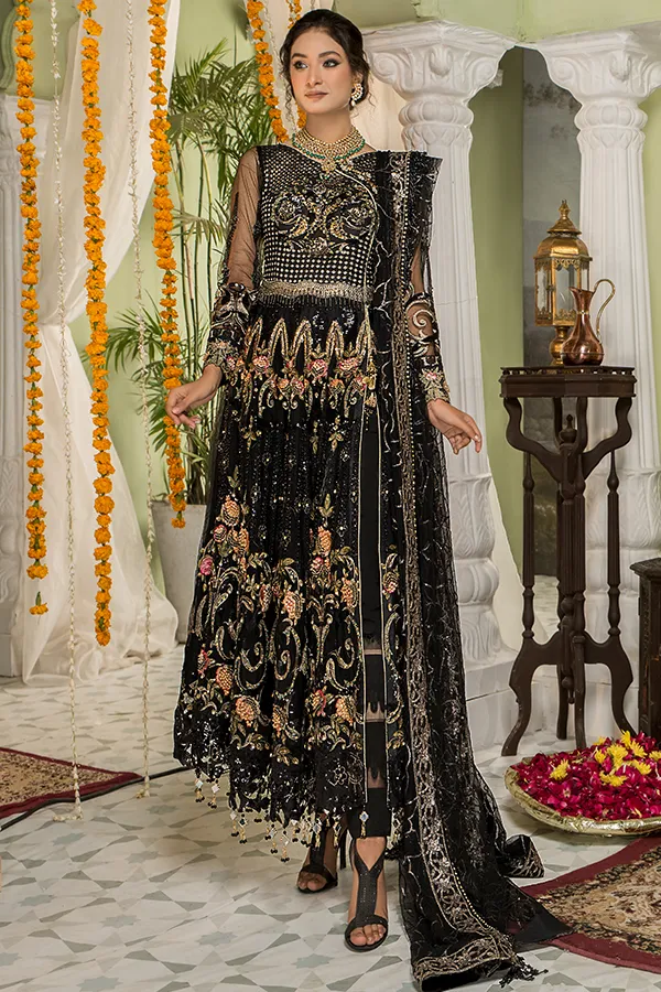 Trendy Black Pakistani Dress with Embroidery #PF405