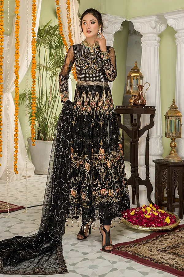 Trendy Black Pakistani Dress with Embroidery #PF405