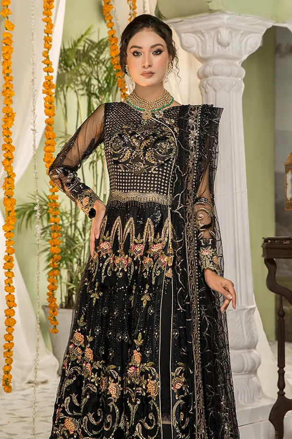 Trendy Black Pakistani Dress with Embroidery #PF405