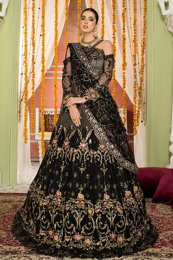 Trendy Black Pakistani Dress with Embroidery #PF405