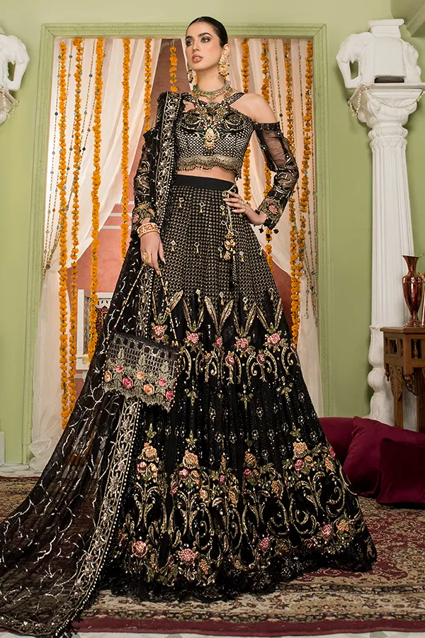 Trendy Black Pakistani Dress with Embroidery #PF405