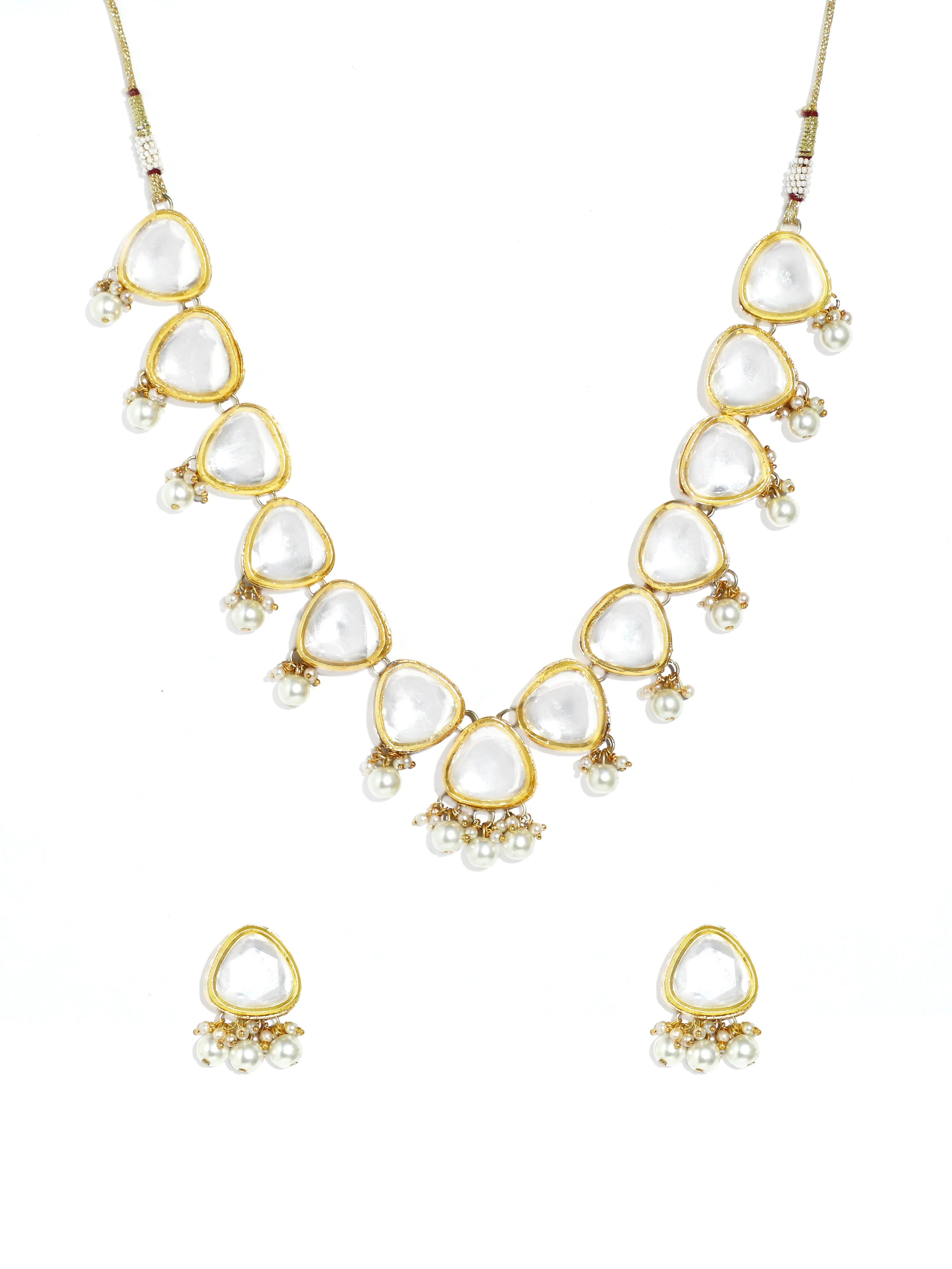 Trendy Pearl Beads Polki Kundan Necklace Set