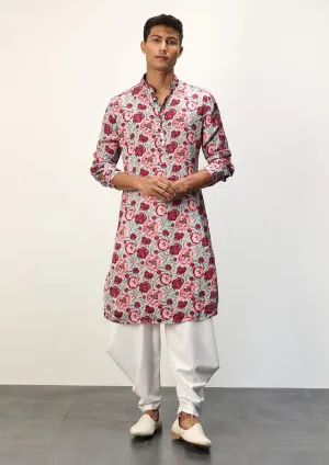 Turquoise peonies kurta and pants