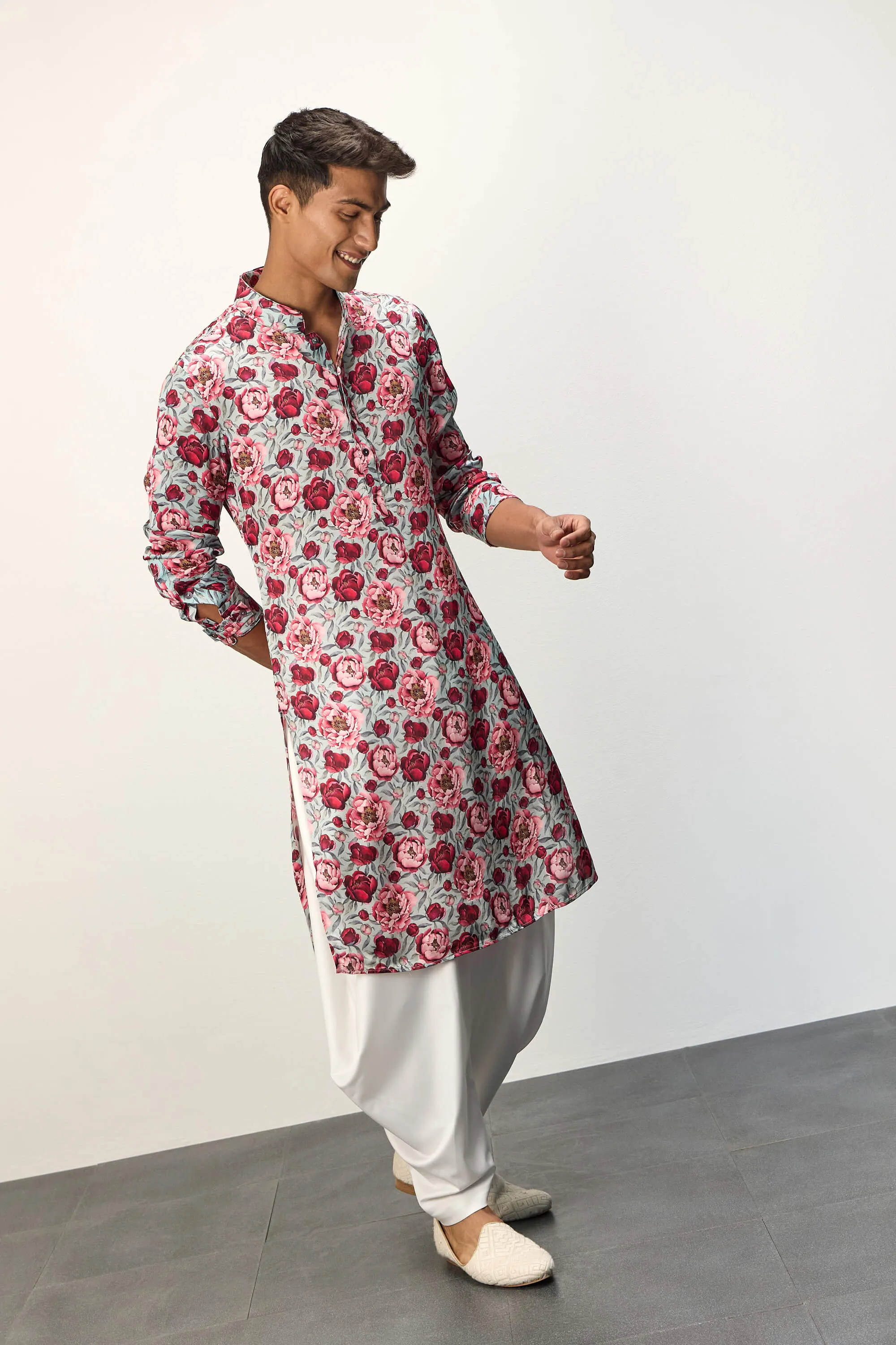 Turquoise peonies kurta and pants