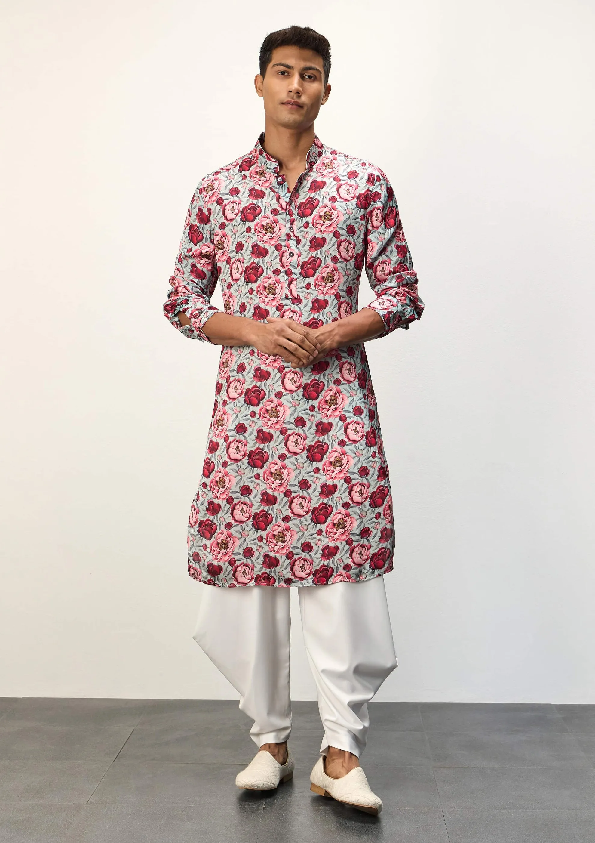 Turquoise peonies kurta and pants