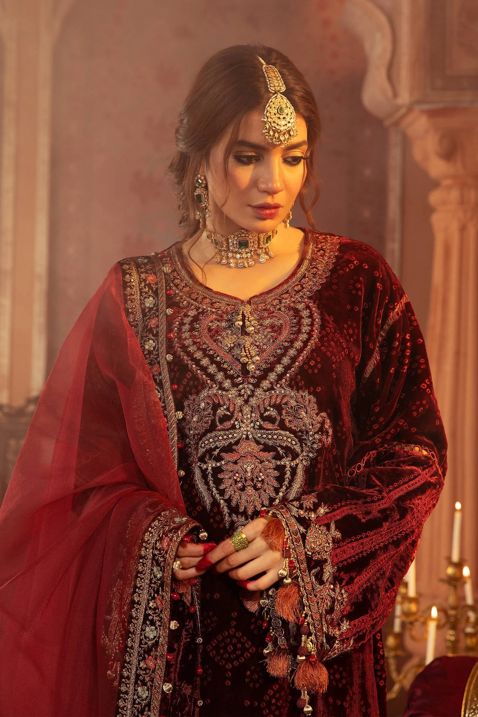 Velvet Kameez Salwar Party Wear in Maroon Shade #PF319