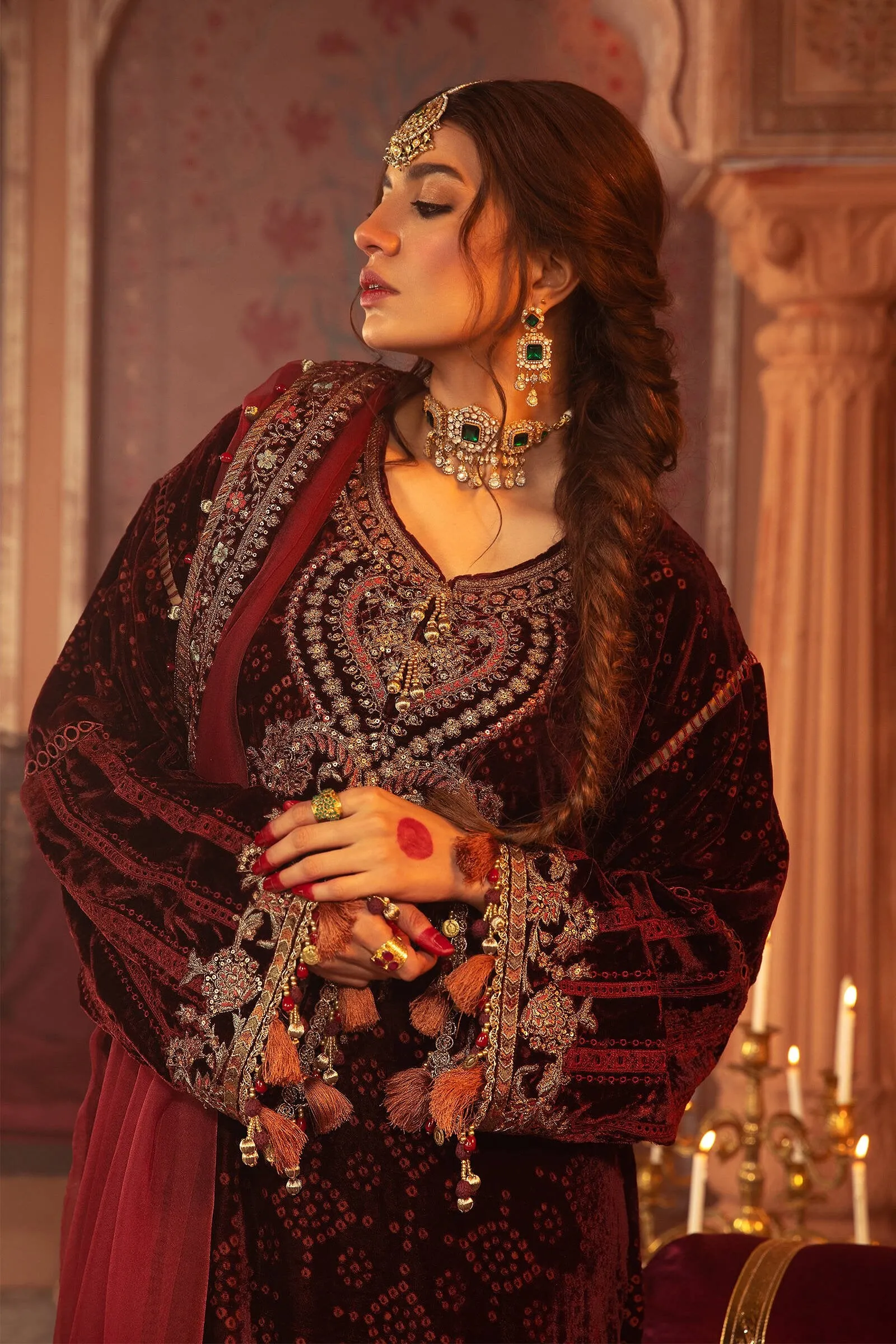 Velvet Kameez Salwar Party Wear in Maroon Shade #PF319