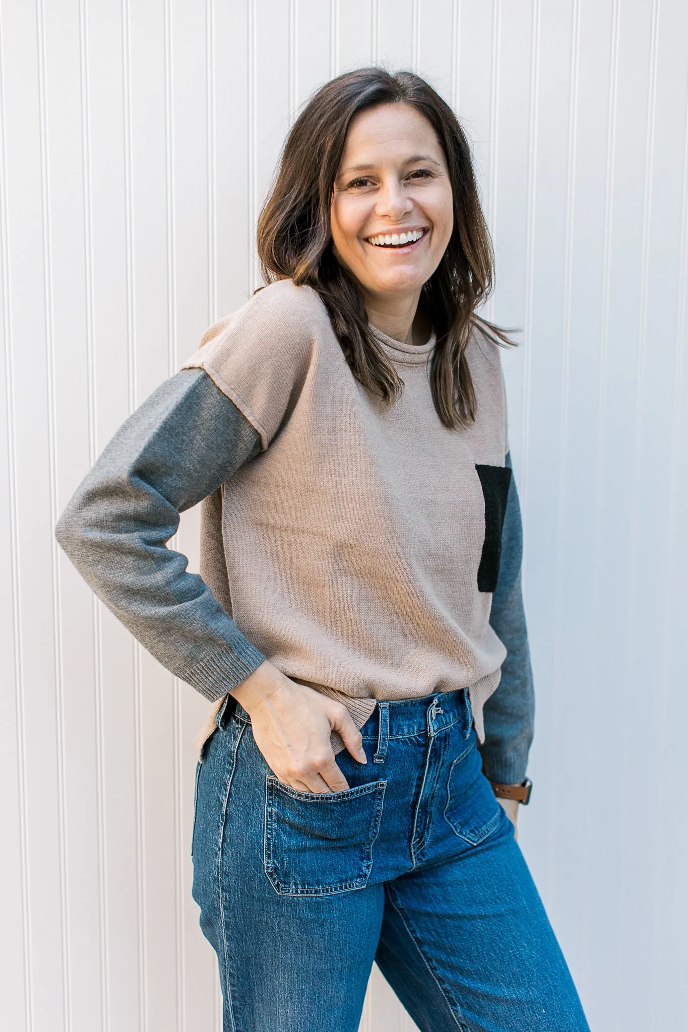 XZ Simple Contrast Sweater