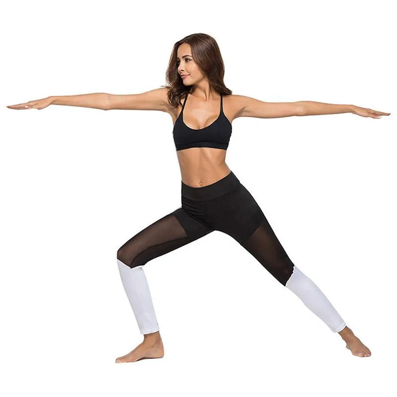 Yoga Pants Mesh Stitching Color Matching Sports Leggings Breathable
