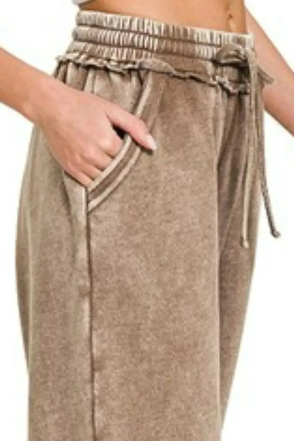 Zenana Acid Wash Fleece Palazzo Sweatpants with Pockets
