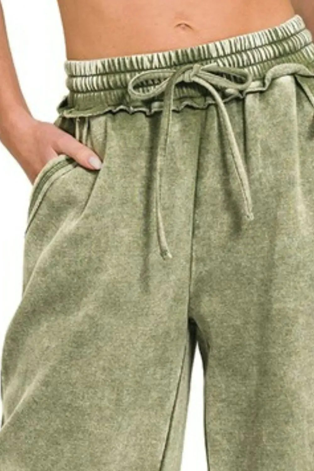 Zenana Full Size Acid Wash Fleece Palazzo Sweatpants with Pockets Plus Size